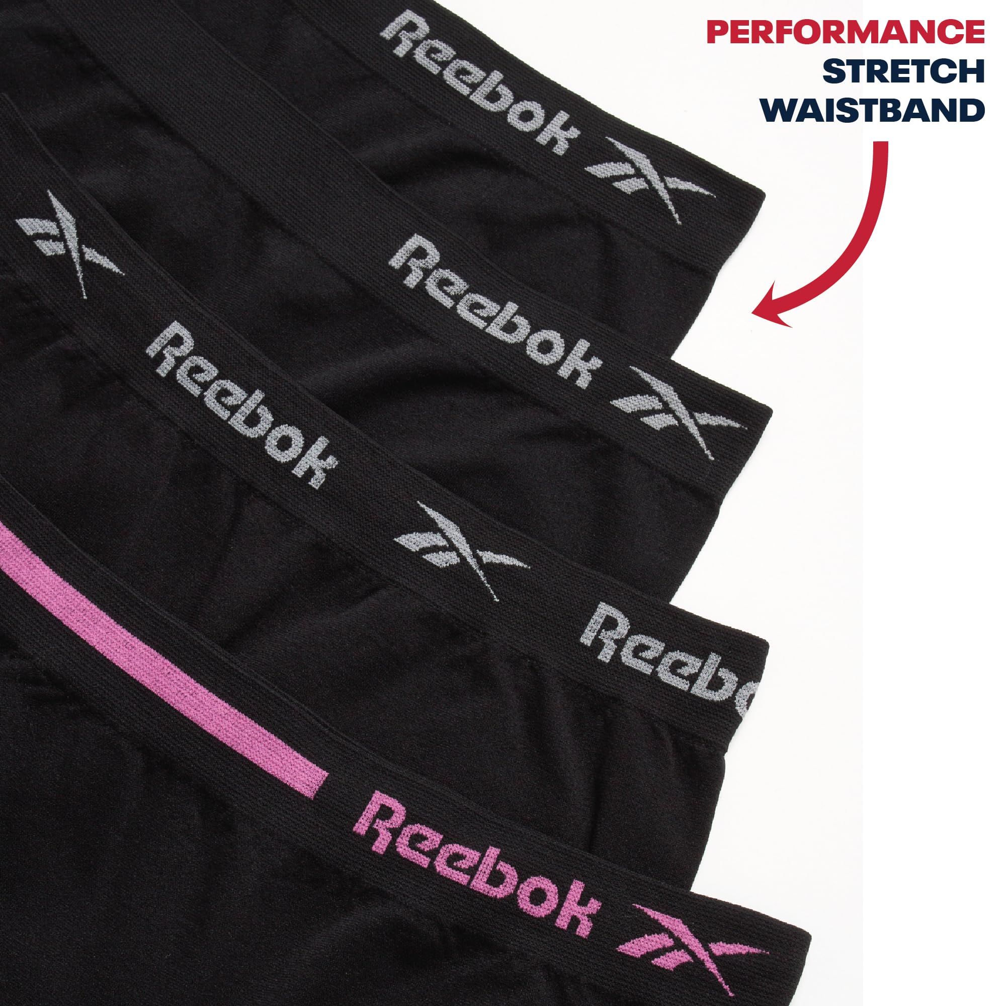 Reebok Pantalones cortos para niñas, paquete de 4 pantalones cortos suaves sin costuras de pierna larga, pantalones cortos para niñas (6-16)