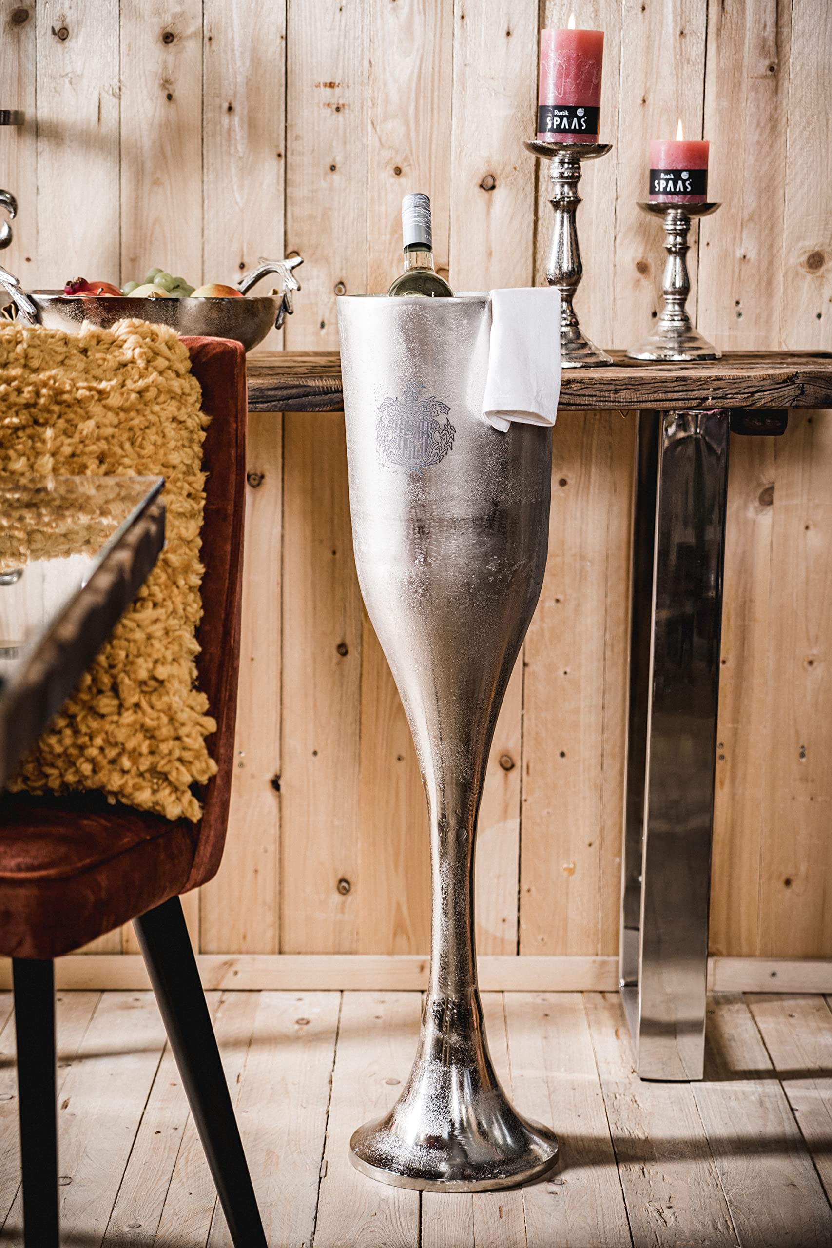 Champagnerkühler auf Standfuß, Weinkühler Sektkühler Flaschenkühler Getränkekühler, Aluminium Metall Silber Party - Kühler für Sekt, Wein und Champagner - XXL 90 cm