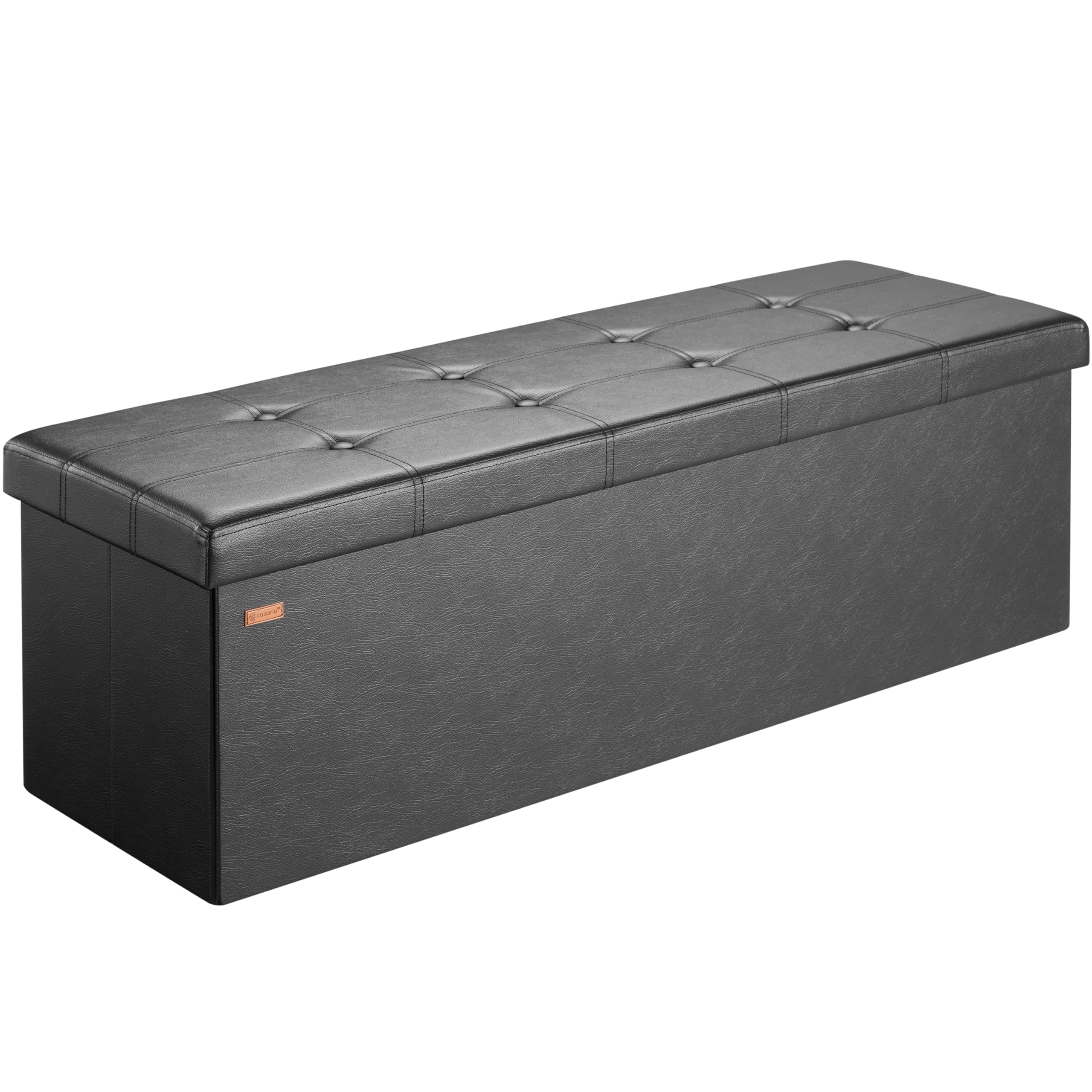 CASARIA® Banco Almacenaje Baúl Capacidad 131L Puff Otomana Plegable 115x40x40cm Negro Taburete Salón Oficina