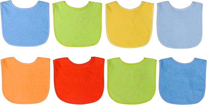 Neat Solutions 8 Count Multi-Color Solid Knit Terry Feeder Bib, Boy