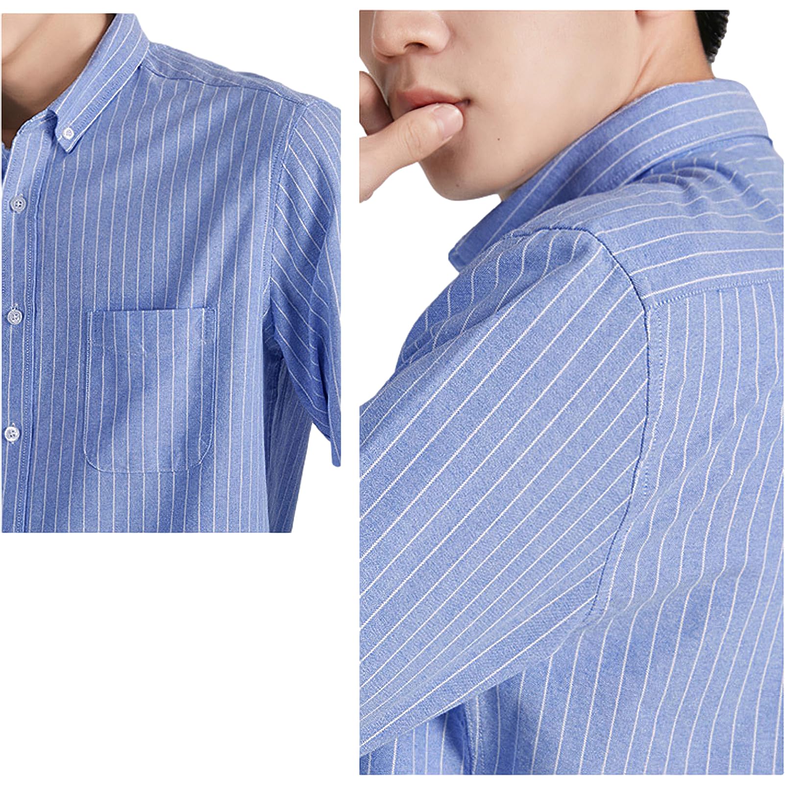 Hombre Camisas de Algodón Manga Larga Botones Franela Casual Negocio Blusa