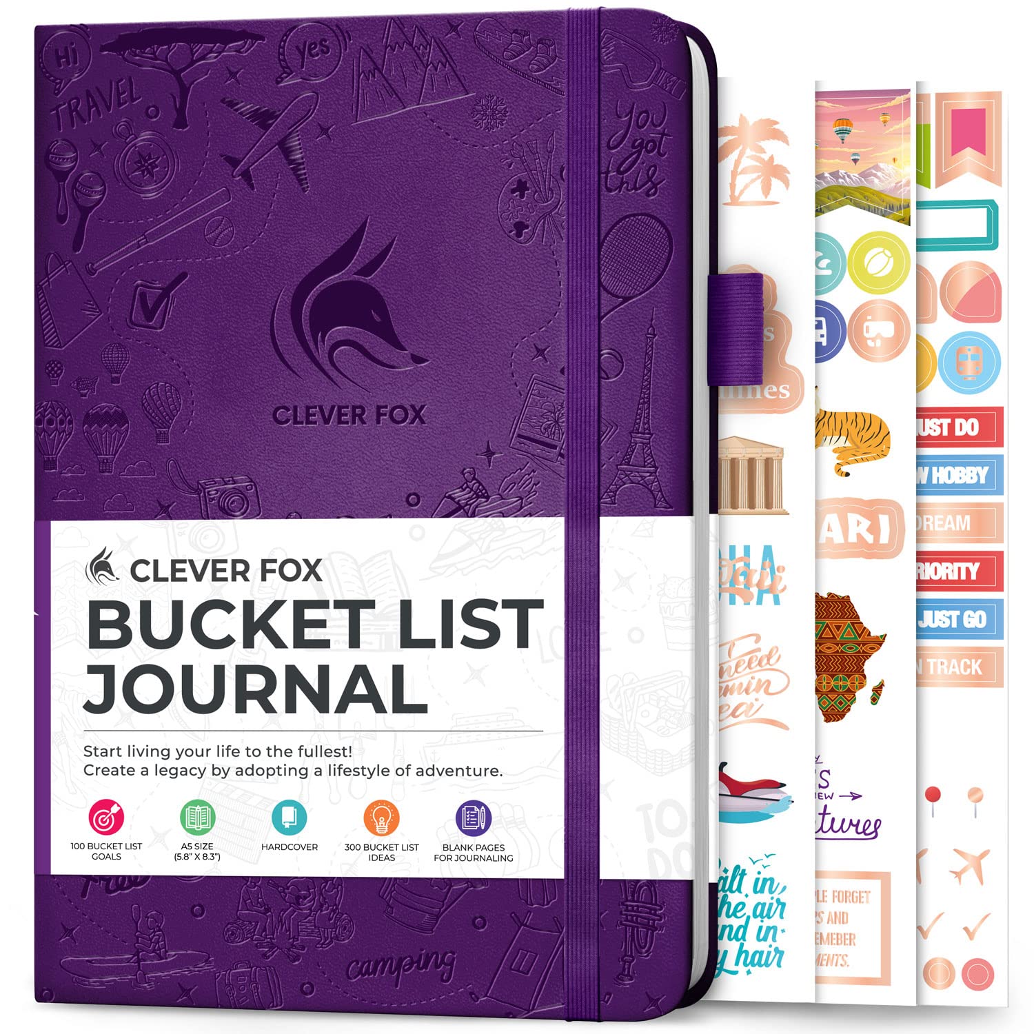Clever Fox Bucket List Journal – Inspirational Book for Memories & Adventures – Motivational Bucket List Notebook for Couples, A5 (Purple)