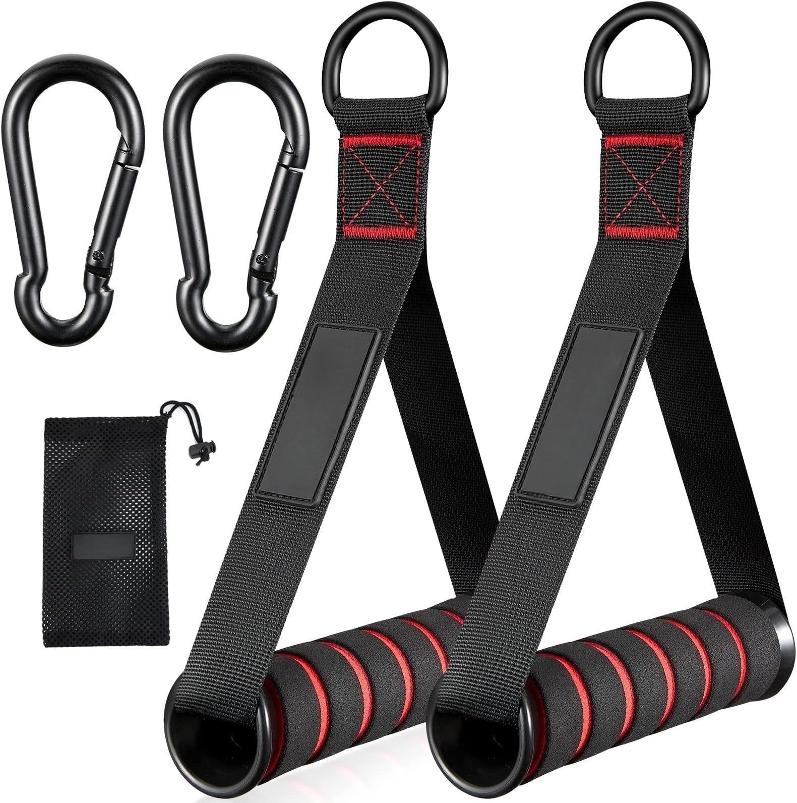 Azonee Exercise Handle, Replacement Fitness Equipment with 2 Carabiners for Resistance Bands, Replacement Fitness Equipment for Cable Crossover Training Pulley System Home Gym