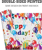 Vista 5 de Giwawa Juego de 4 manteles individuales decorativos de feliz cumpleaños, regalos de pastel de cumpleaños, banderas de colores, globos de confeti