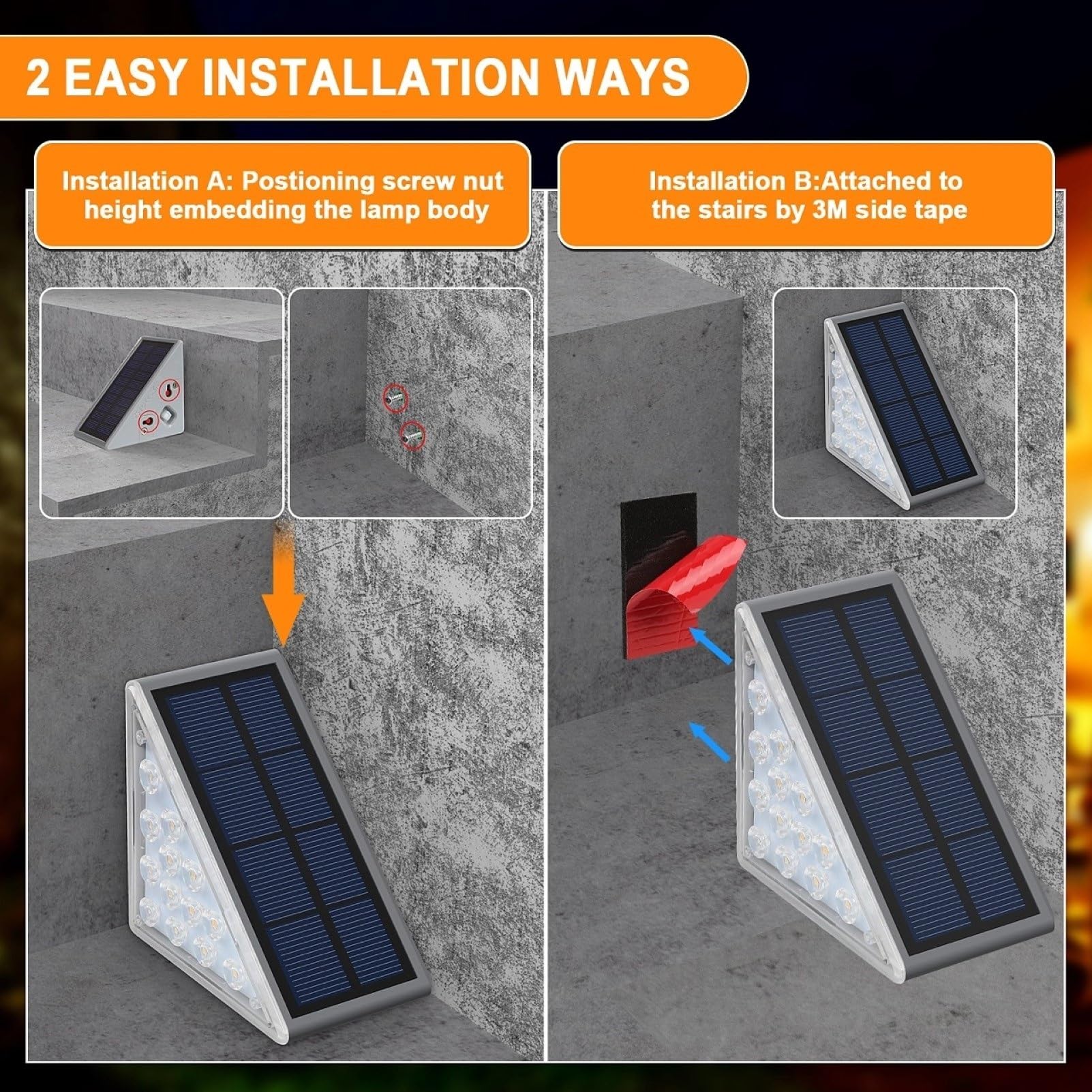 Lumières D'Appel De Bordure Solaires À LED Imperméables, 4 Pack (Gauche+Droite), Lumière Chaude Pour Allée Porte D'Entrée