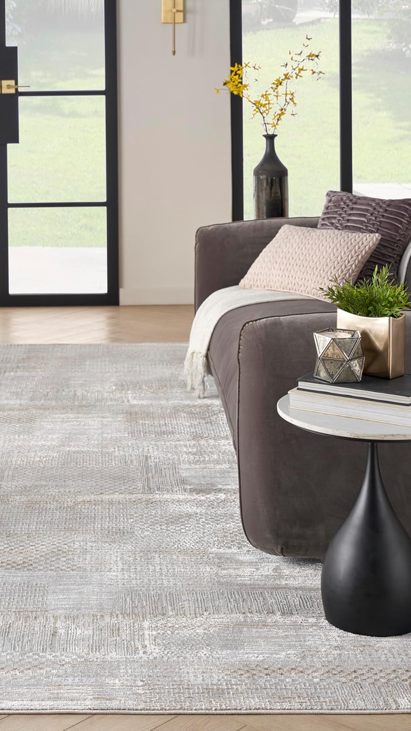Nourison Home Glam Silver Grey 5'3" x 7'3" Area Rug - Easy Clean, Non Shedding, Bed Room, Living Room, Dining Room, Kitchen (5' x 7')