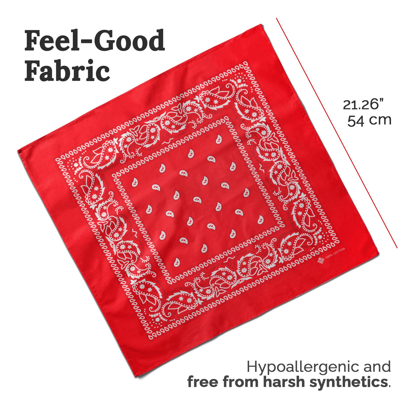 ZENO Czerwona bandana - 100% bawełna i włókna naturalne - Czerwony szalik niezawierający poliestru - Najwyższa jakość - Miękka, trwała i można prać w pralce - Męska bandana - Uniseks i dzieci - 10 szt