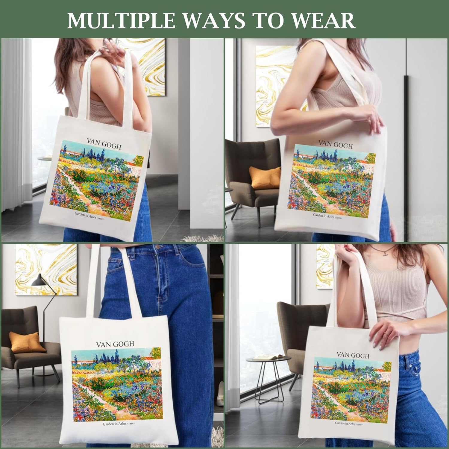 Andeiltech Canvas Tote Bag Aesthetic Cute Vintage Tote Bags Book Shoulder bag Gifts Reusable Grocery Bags for Women - Image 5