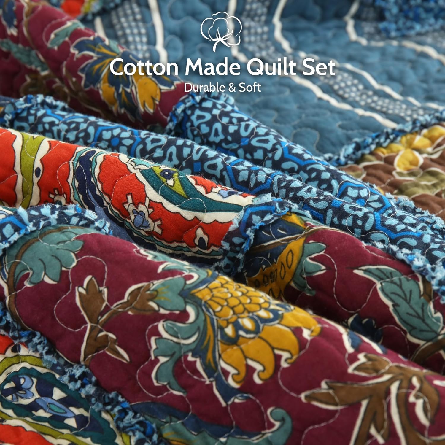 Yvooxny King Quilt Set Reversible Paisley King Size Quilted Bedspread Coverlet Set Country Farmhouse Cottage Quilted Bedding Set with Pillowcases for All Seasons, King Size, 108 * 96 Inches - Image 4