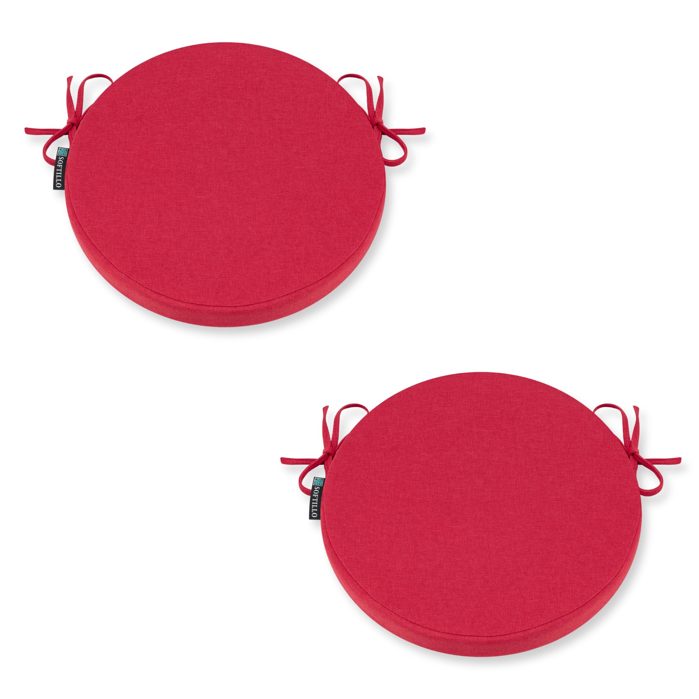Premium Round Chair Cushion – 36x5cm Thick Foam Padding with Removable Cover and Secure Ties – Comfortable and Durable Seat Pad Cushions for Indoor/Outdoor Home, Patio, Garden Use (Red, Pack of 2)