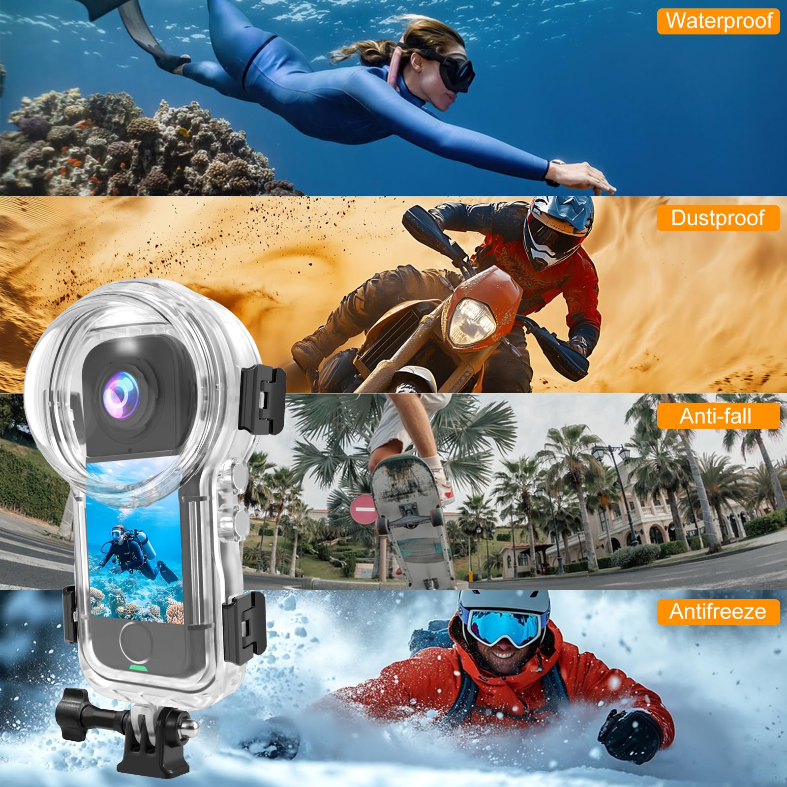 Mallette de plongée invisible pour Insta360 X4 Air, 50 m | Coque de protection scellée, Actinon Camera 360 degrés accessoires de photographie pour plongée surf natation ski