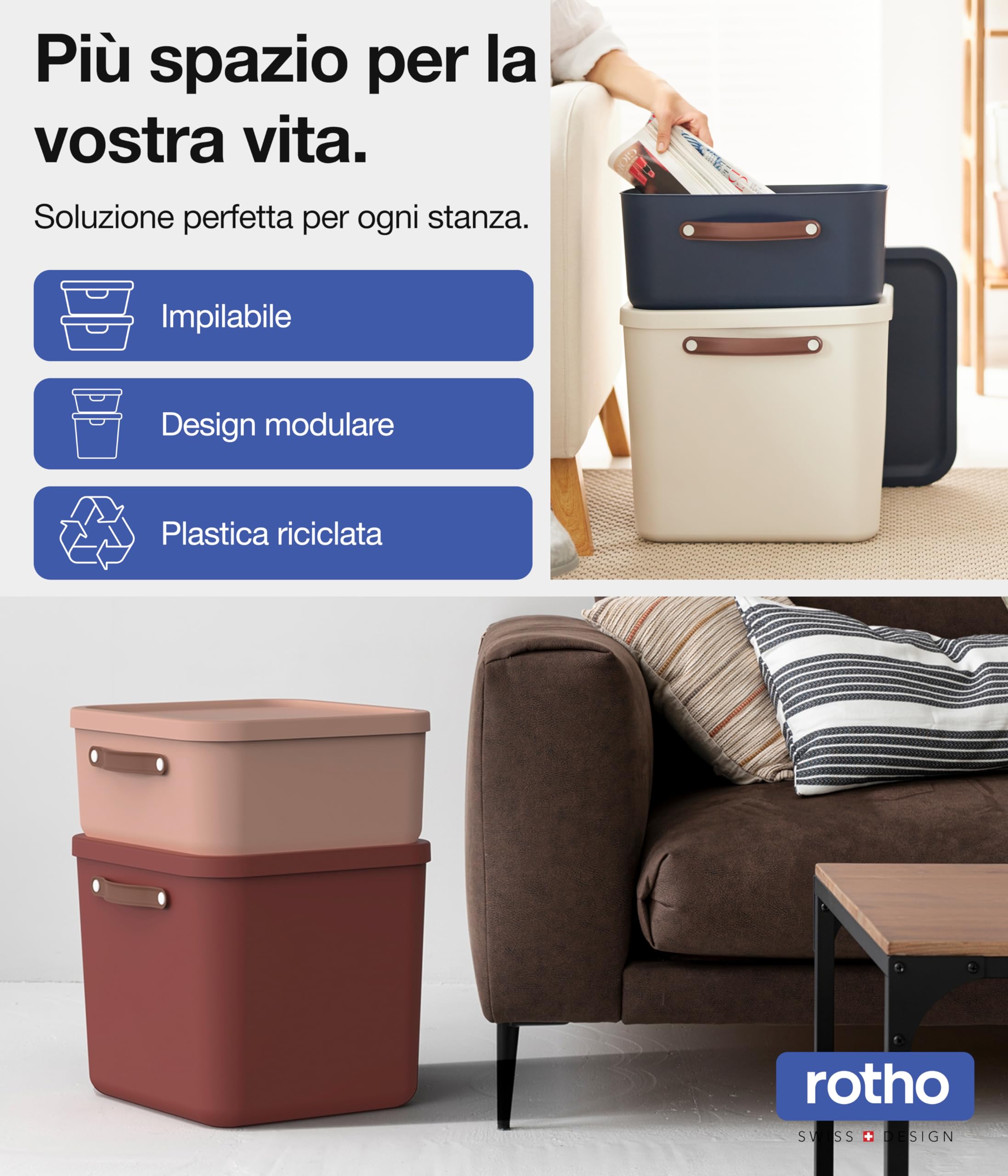 Rotho Maloja Scatola di stoccaggio 40 l, Plastica (PP riciclato), 40 (39.5 x 38.0 x 34.0 cm)