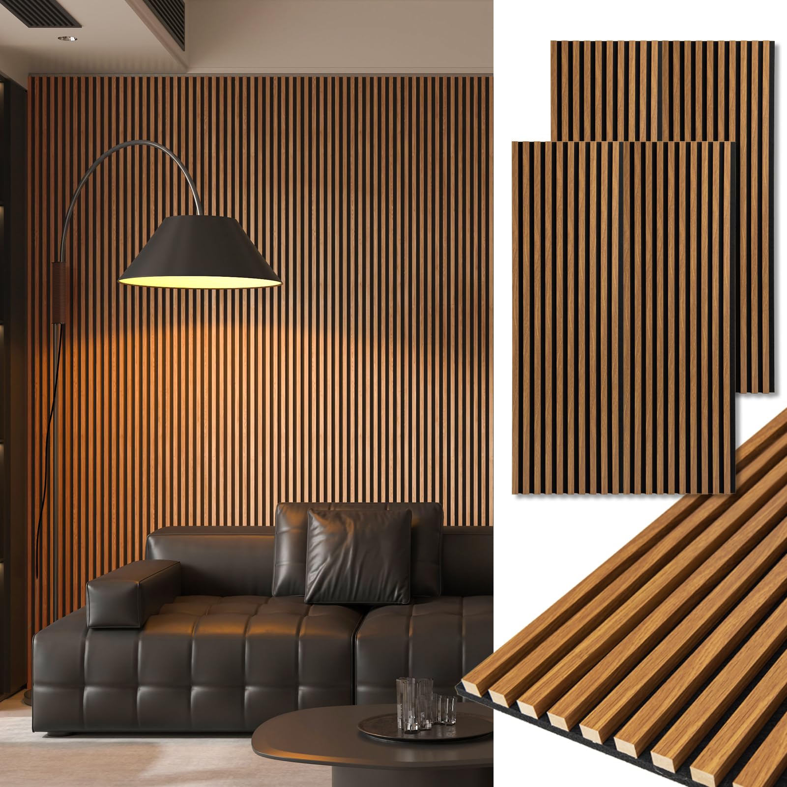 Art3d 48 x 24 Inch 3D Fluted Soundproof Wood Slat Wall Panel, 2-Pack, Teak