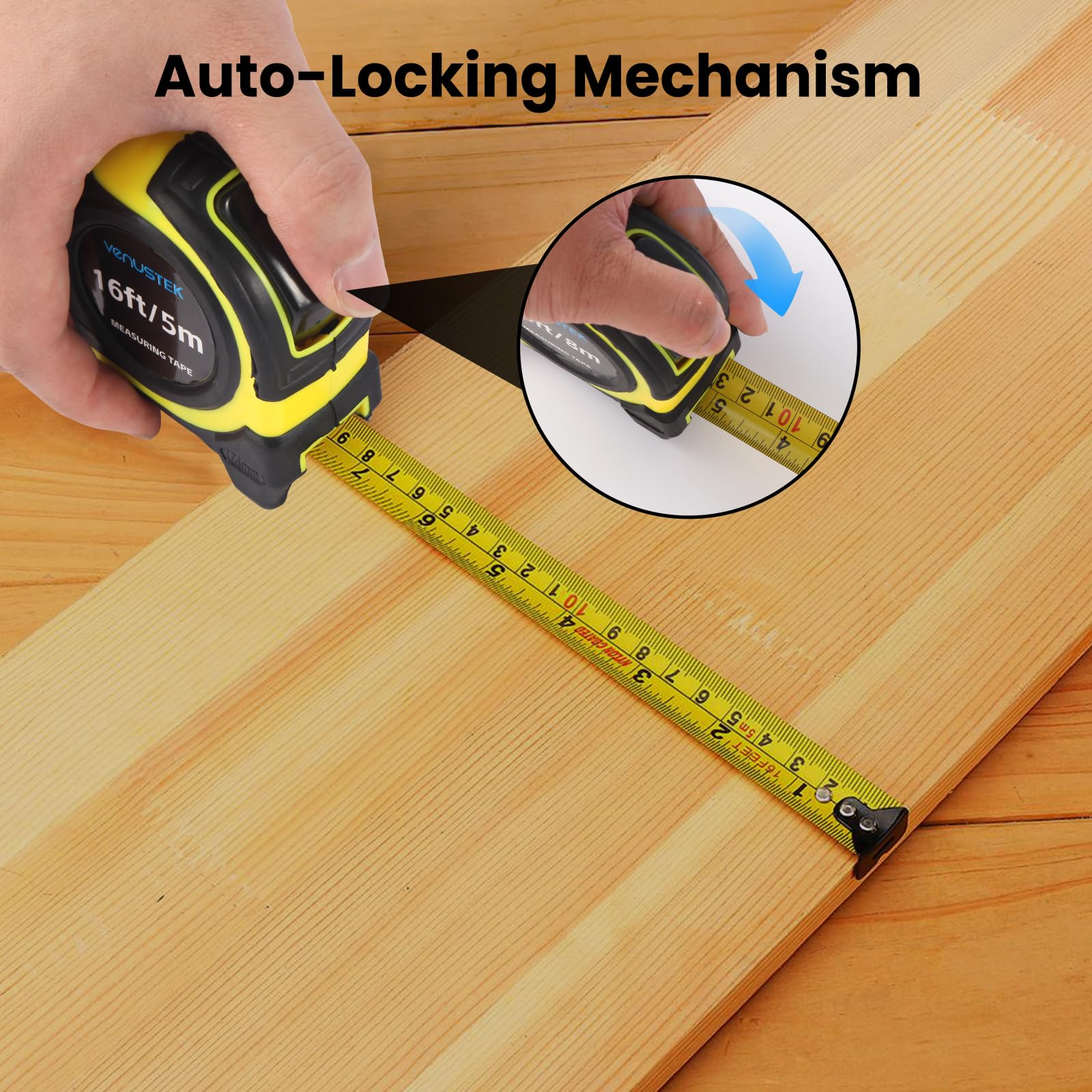 VENUSTEK Retractable Tape Measure 8m 26Ft,Professional Measuring Tape with Metal Belt Clip & Wide Blade,Metric & Imperial Measurement for home users,renovations,Construction - Image 4