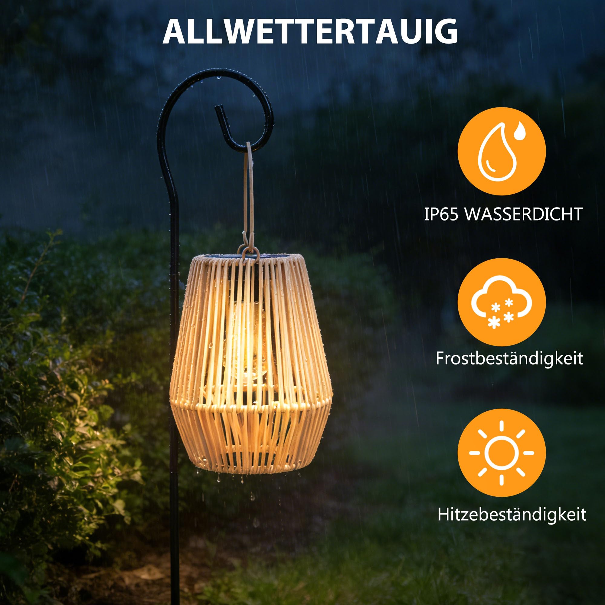 Solar Laternen für Außen 2 Stück Handgewebtes Rattan IP65 Wasserdicht Hängend Solarlaterne Garten Balkon Deko