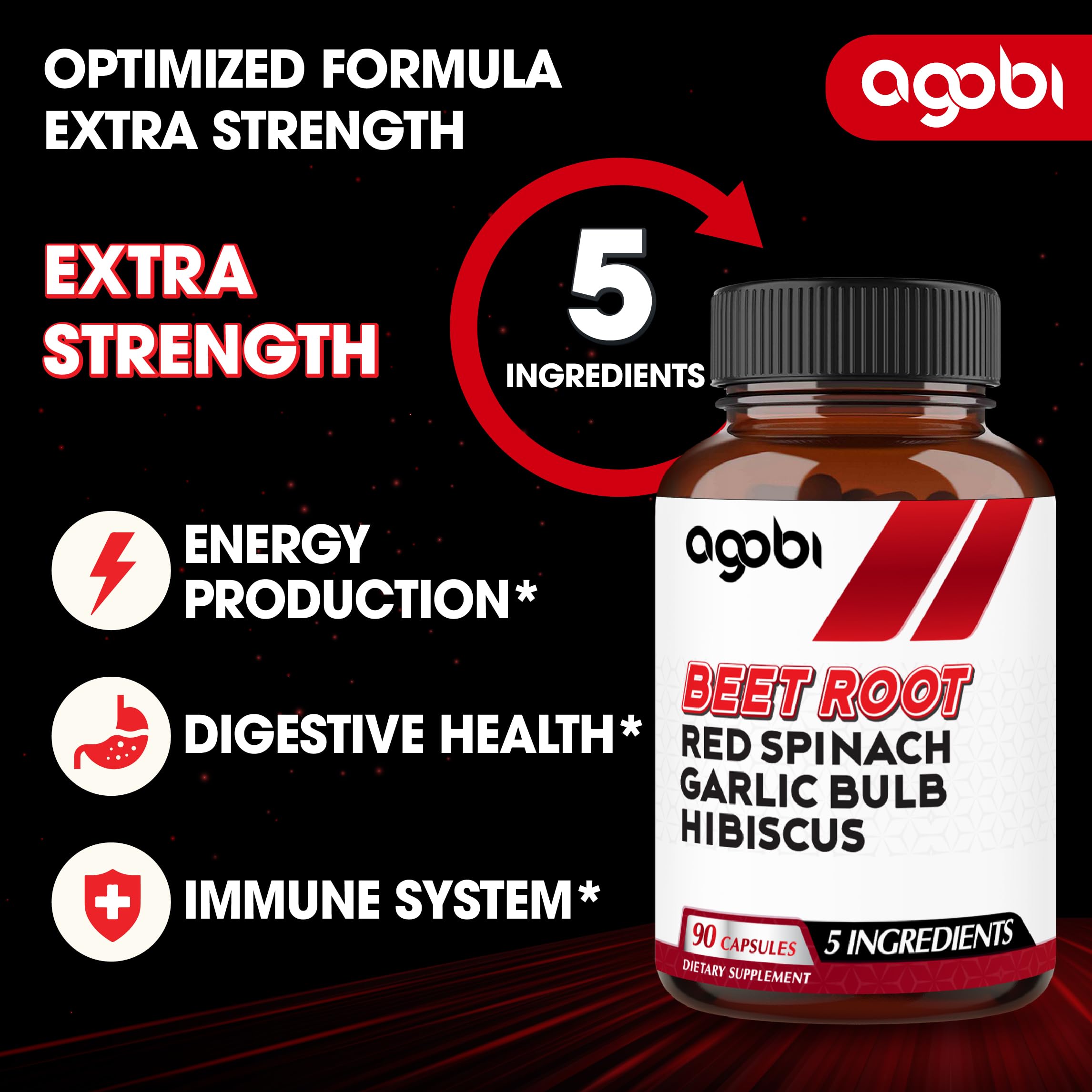agobi 5in1 Beet Root Capsules - Added with Red Spinach, Organic Garlic Bulb, Hibiscus & Black Pepper - Support for Energy Production, Immune System & Digestive Health - 90 Vegan Capsules — Amazon image 3