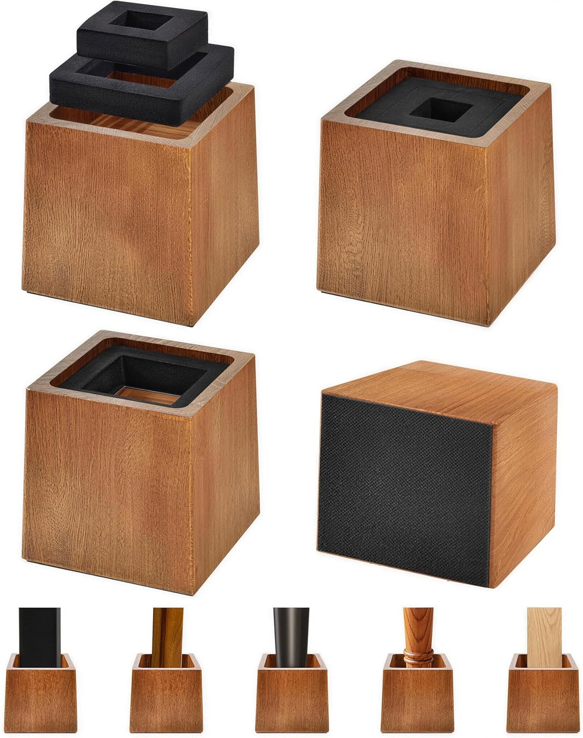 Bed Risers Heavy Duty, 4"H(Inner 3" H), 1" Raised Edge, Loading 2500 lbs, for King Queen Twin Full Bed Frame, 4 Pack Wooden Furniture Legs Risers for Couch Desk Table TV Cabinet, Retro Brown