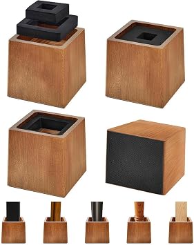 Wooden Bed Risers 4 Inch Heavy Duty, Support 2500 lbs, Retro Brown