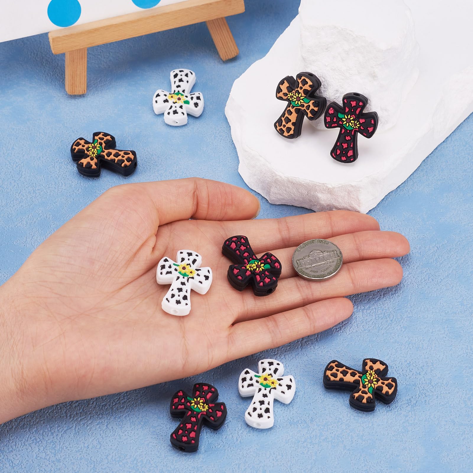 Spritewelry 12pcs Cross Silicone Focal Beads for Pen Leopard Flower Cross Silicone Beads Easter Rubber Beads Religion Jesus Cross Silicone Beads for DIY Keychain Jewelry Making - Image 4