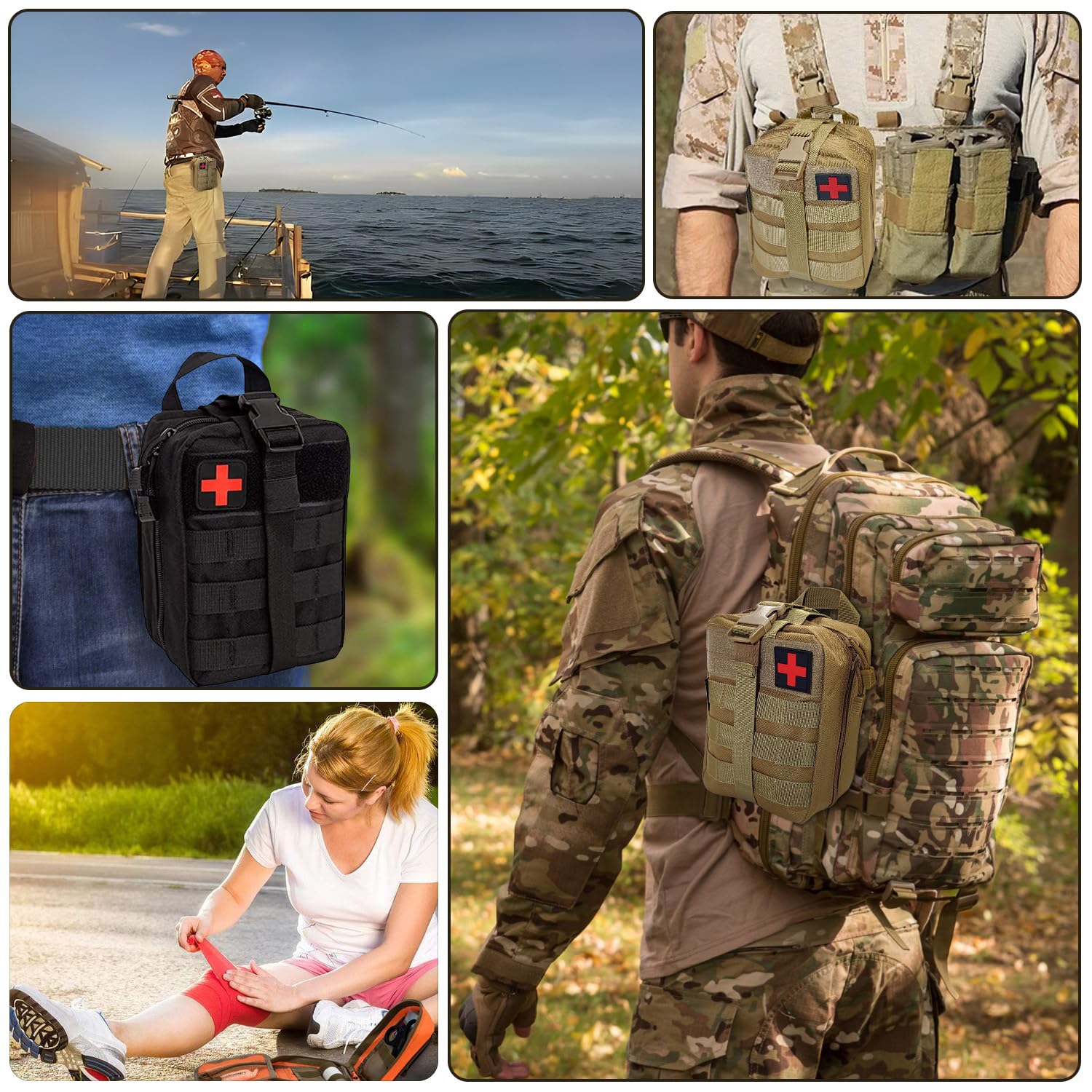 2Pcs Kit di pronto soccorso EMT Molle System Detachable Waist Pack per l'outdoor, fornito con forbici per garze(Nero)