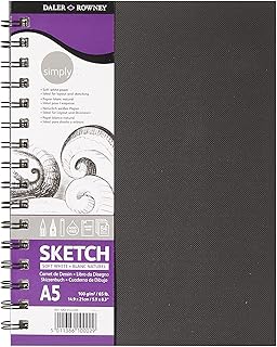 Daler-Rowney Simply Medium Grain 100 gsm A5 Hardback Spiral Bound Sketchbook, 54 Soft White Sheets, Ideal for Entry-Level Artists and Hobbyists