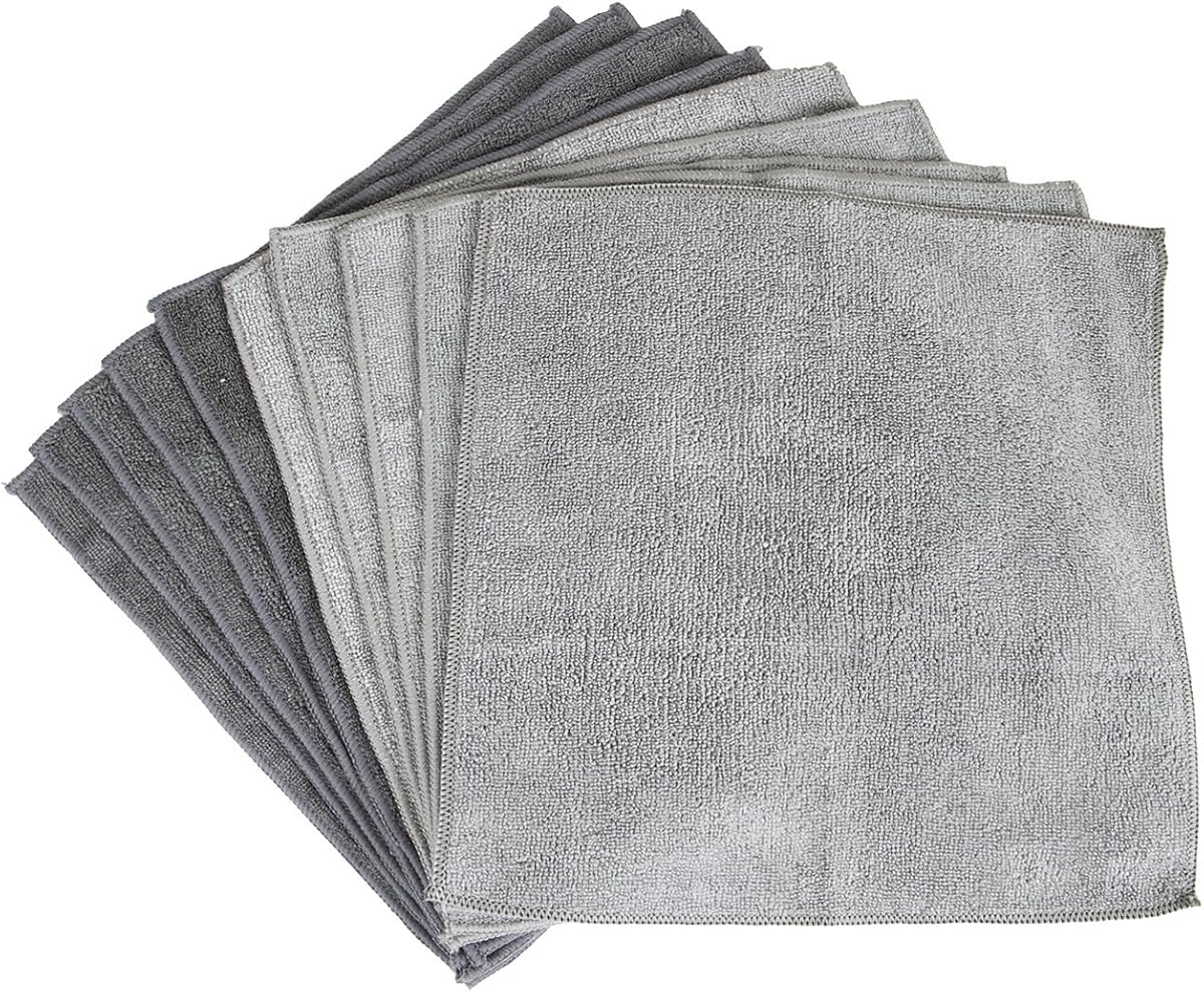 Microfiber Cleaning Cloths, Attract Dust Like a Magnet, Use Wet or Dry, Ultra Soft and Absorbent, Non-Abrasive, Streak Free, Reusable, Machine Wash, Gray, 10 Pack