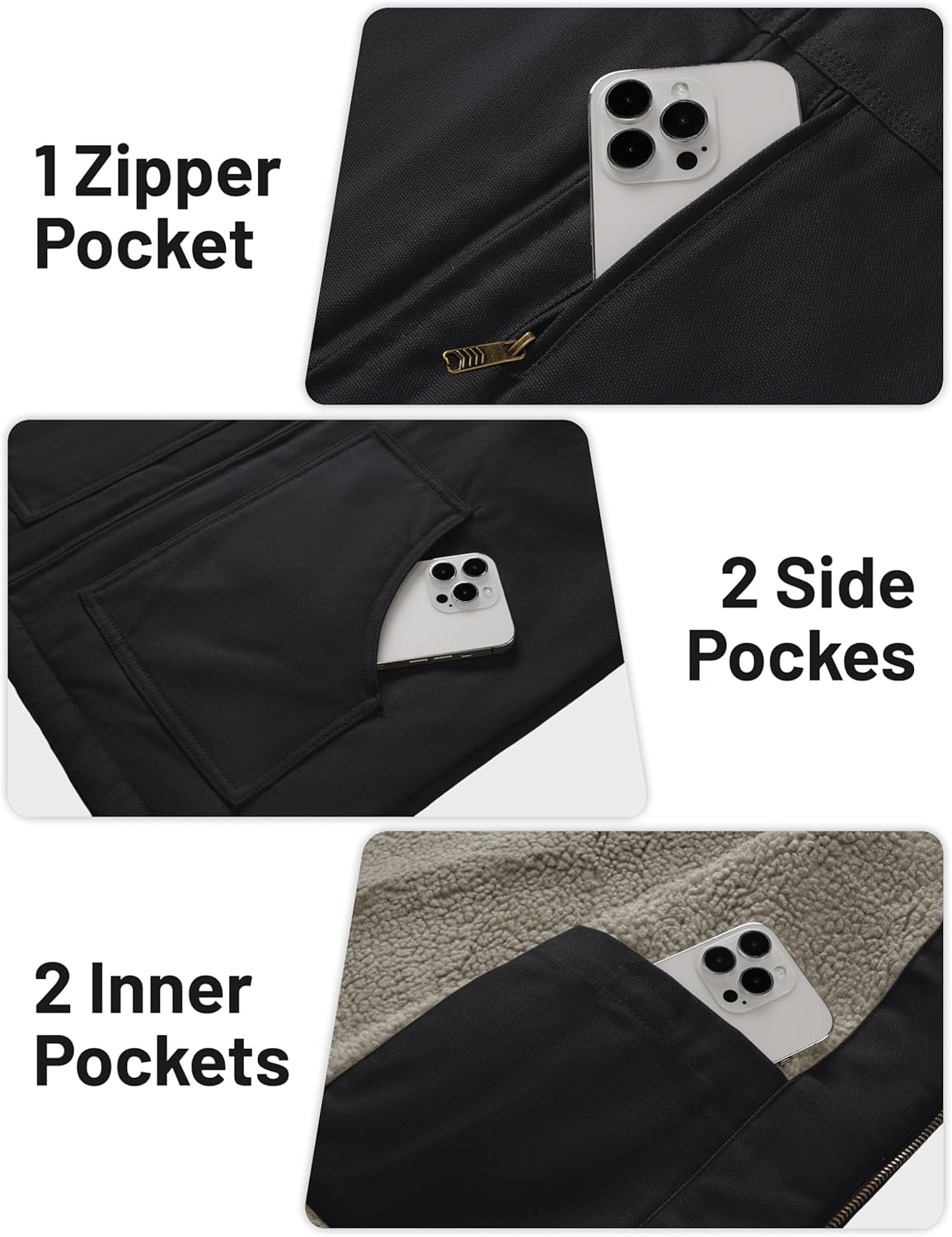 TACVASEN Mens Work Utility Winter Vest Duck Canvas Waterproof Heavy Duty Coats Sherpa Fleece Sleeveless Jackets Pockets