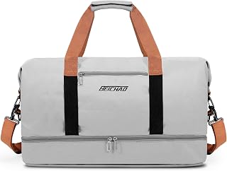 Sports Gym Bag with Shoe Compartment and Wet Pocket-32.2L Sports Holdall Duffel Bag Overnight Bag Carry-on Hospital Holdbags Waterproof Weekend Travel Bag, all grey, Carry-On