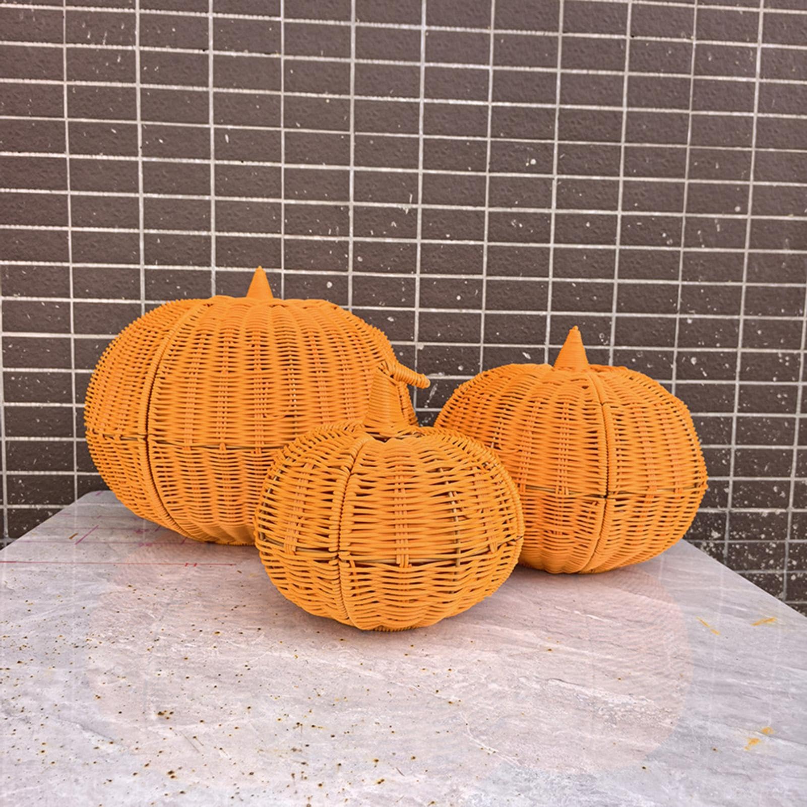 Cesto portaoggetti a forma di intrecciato a mano, pieghevole | Cestino per caramelle di Halloween intrecciato a forma di zucca, per feste autunnali, raccolti, feste, interni ed esterni
