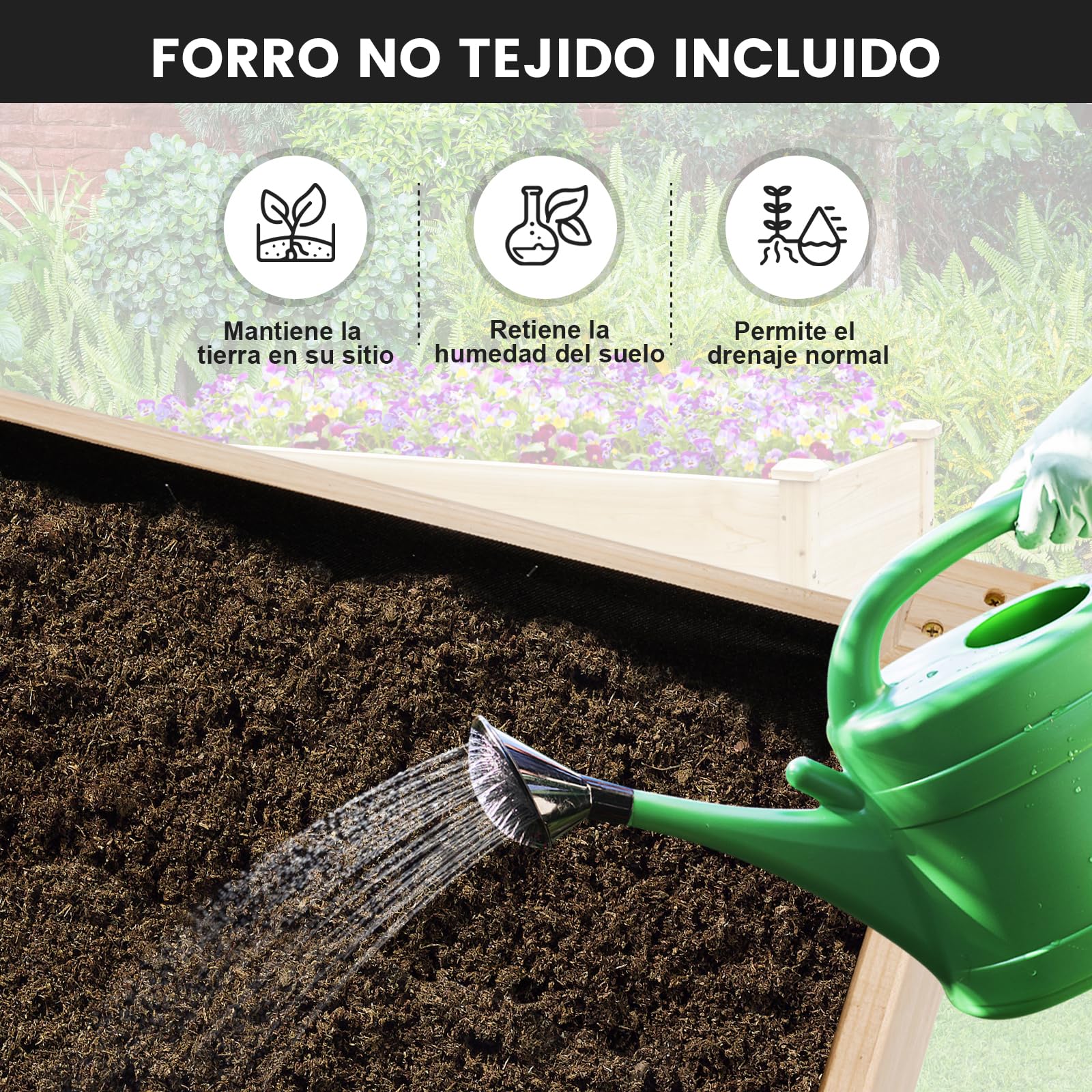 RELAX4LIFE Huerto Urbano con Ruedas Bloqueables y Estante para Maceteros y Herramientas, Jardinera Exterior de Madera Abeto con Orificios de Drenaje y Tela no Tejida para Terraza/Jardín, 120x59x84cm