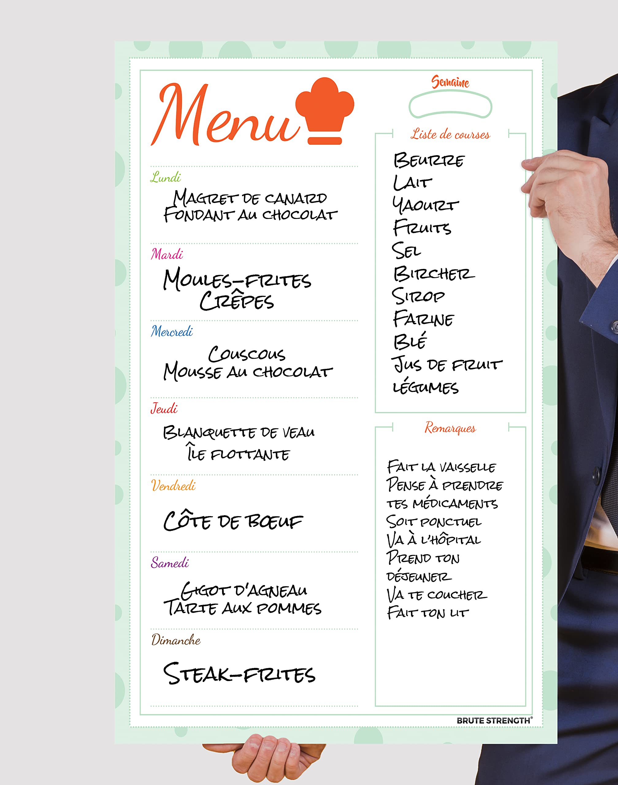 Brute Strength - Magnetic weekly planner whiteboard - 53 x 34 cm - plan board - family planner - to-do planner - Image 3