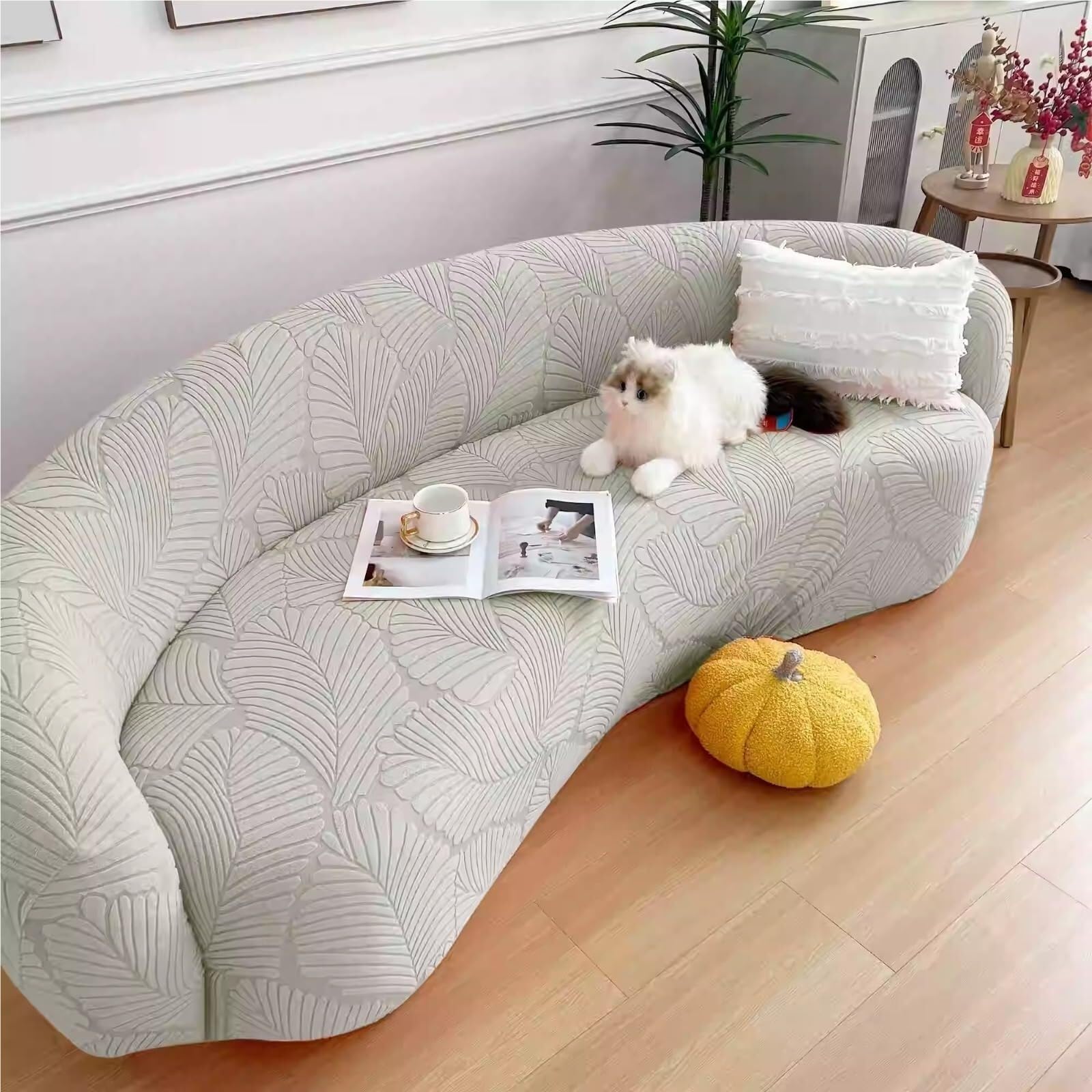 Housse de canapé incurvée antidérapante et extensible en jacquard motif nuage moderne 1 place