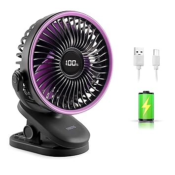 Gesto High Speed Rechargeable Clip-On Table Fan with Digital Display – 360° Moving USB Charging Fan for Home,Kitchen,Baby Stroller | 2000mAh Battery,5 Speed Modes,Portable Battery Operated Fan -Black - image, photos