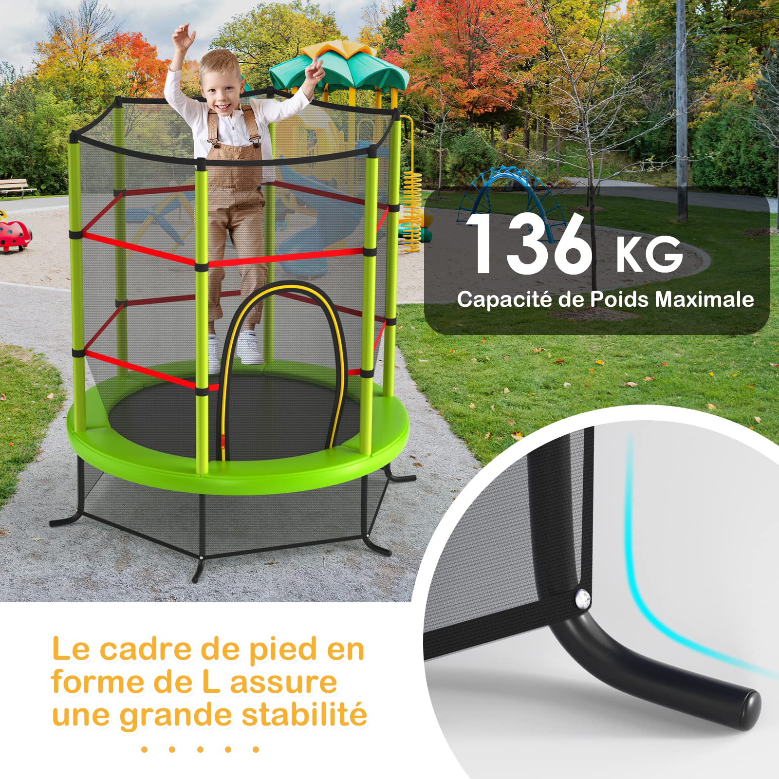 GOPLUS Trampoline Extérieur Enfant Ø165cm, Cadre en Acier, Trampoline pour Enfants avec Filet de Sécurité, Charge Maximum 45KG