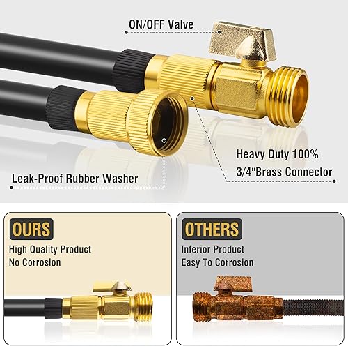 Miniatura 3 de Manguera de jardín de 50 pies con boquilla rociadora de 10 funciones, manguera de agua ligera negra, accesorios de latón resistentes de 34 pulgadas,