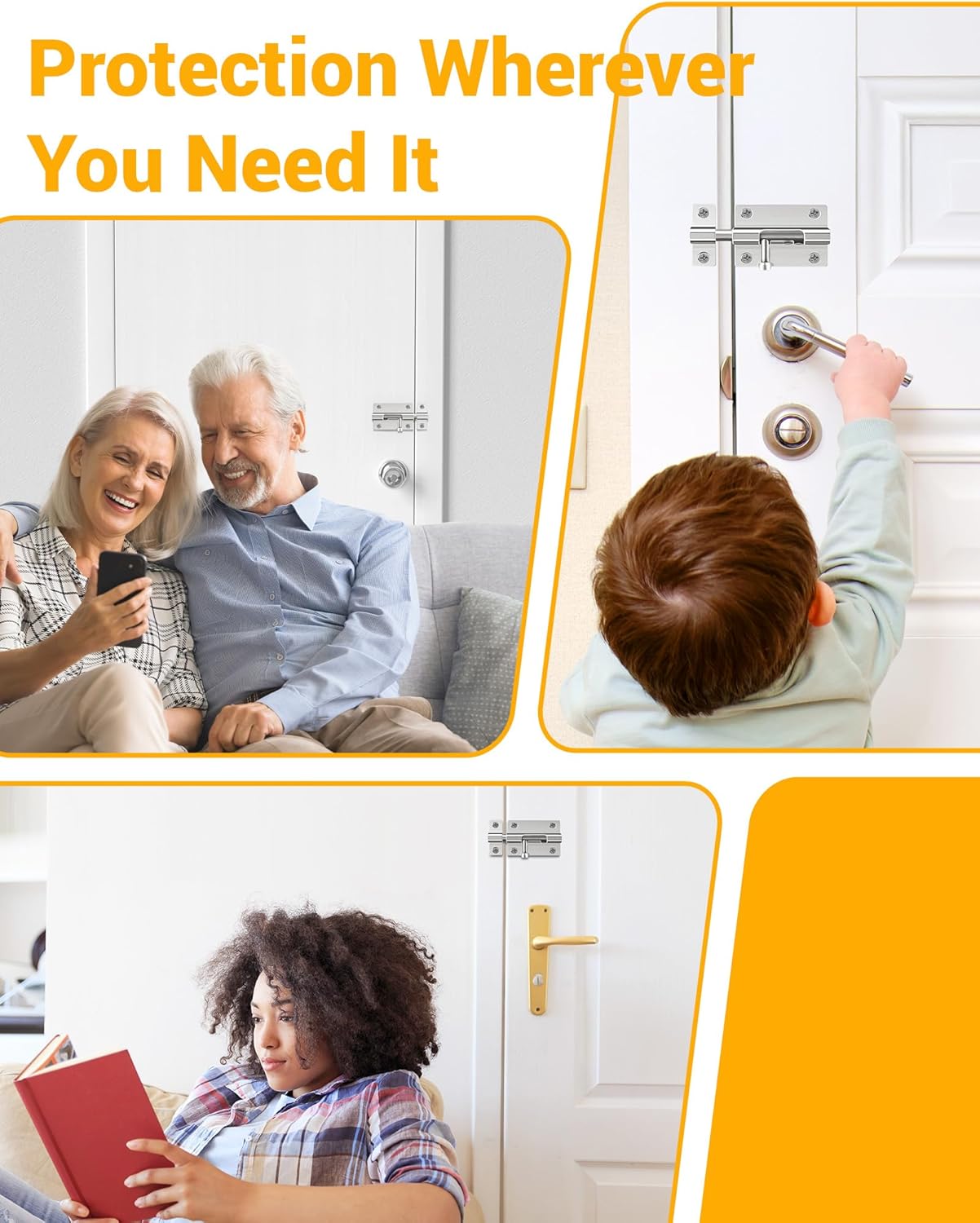 Door Security Slide Latch Lock, Keyless Entry Door Lock, Thickened Heavy Duty Steel Sliding Door Lock, Easy to Install Gate, Slide Latch Lock with 12 Screws