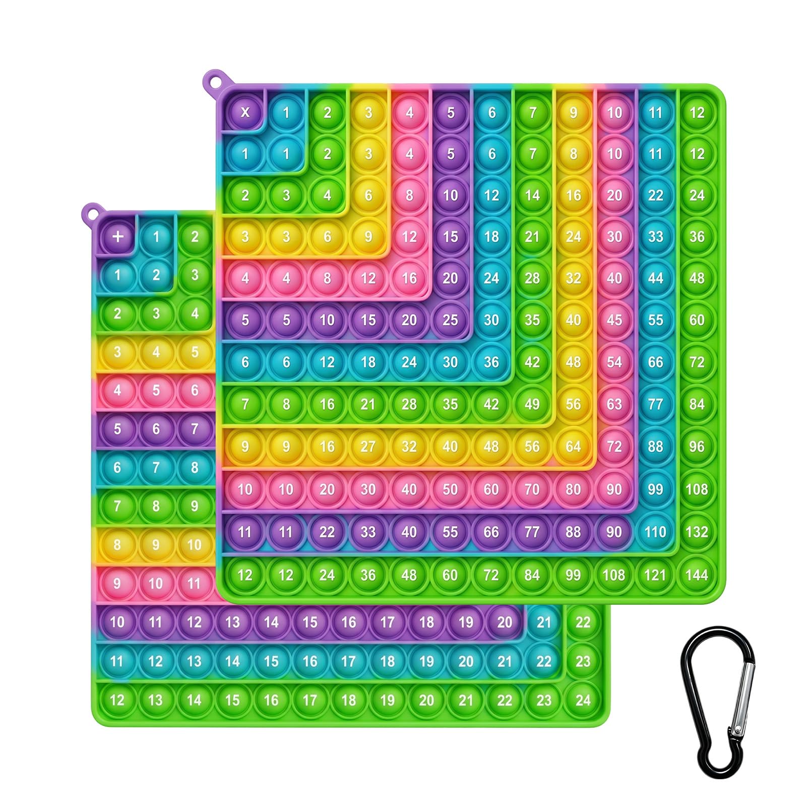 Times Table Poppet, 12x12 Double Math Fidget Toy with a Hook Side Multiplication Popper Addition Poppet Fidget Toy Relieve Stress and Anxiety 12x12&12+12 (Right angle rainbow 1-144)