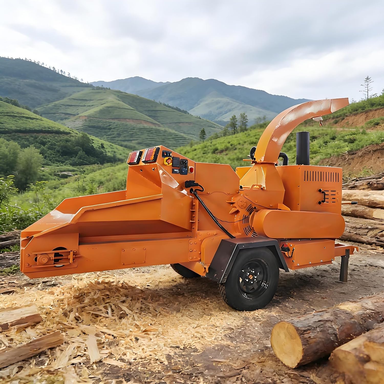 Wood Chipper Shredder, Forestry Mulcher for Tractor Attachment, Heavy Duty Wood Chipper for Yard Debris, 6 Inch Capacity for Farm, Garden & Rural Land Maintenance