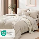 Monbix Queen Comforter Set - 7 Pieces Apricot Beige Bed in a Bag Queen Bedding Sets with Comforters, All Seasons Comforter Bed Set with Sheets, Pillowcases & Shams