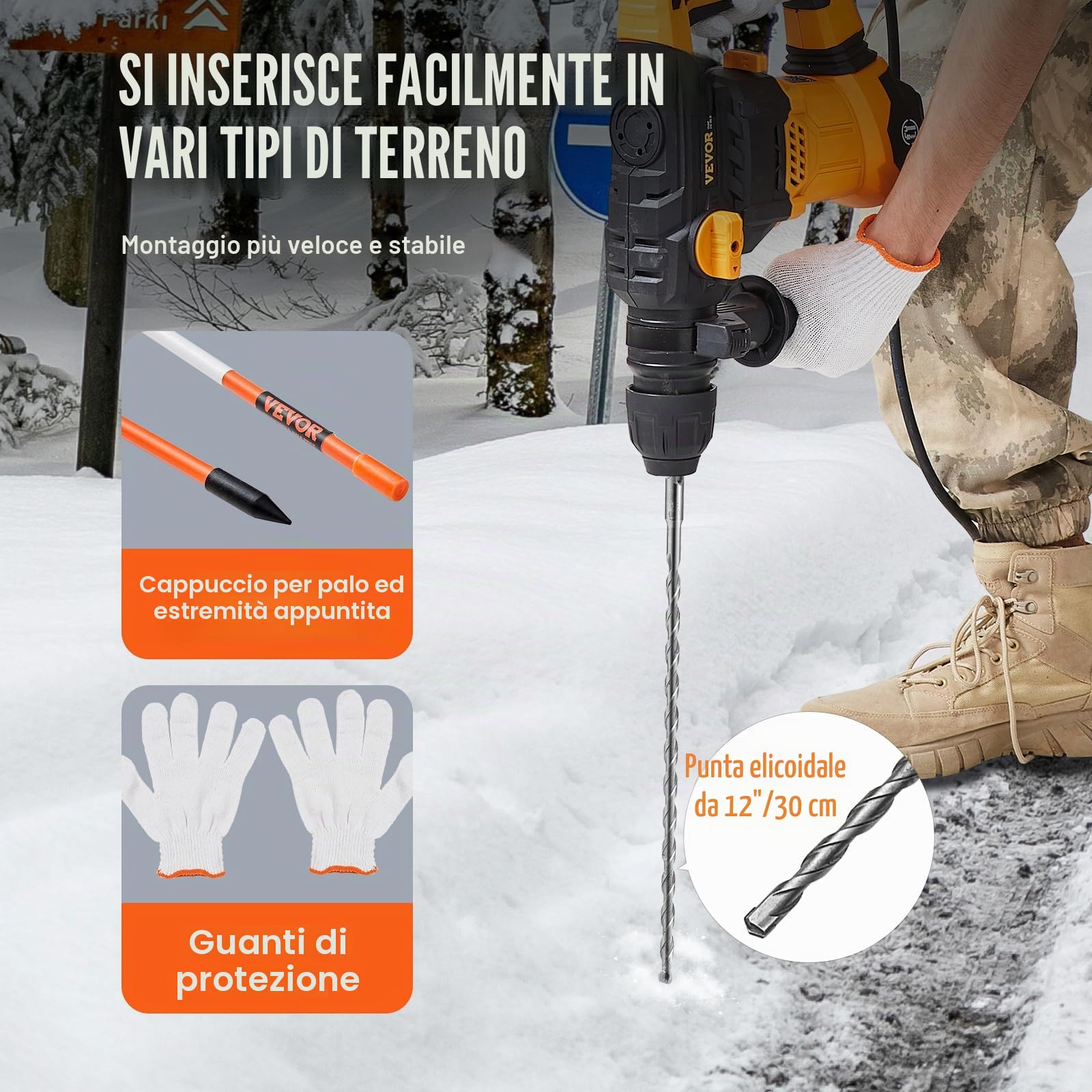 VEVOR Segnalatori per Passo Carrabile, 100 Pezzi 0,78x121,5 cm, Pali Marcatori da Neve in Fibra di Vetro Arancione Pali da Neve con Nastro Riflettente, Striscia Riflettente ad Alta Visibilità 121,5 cm