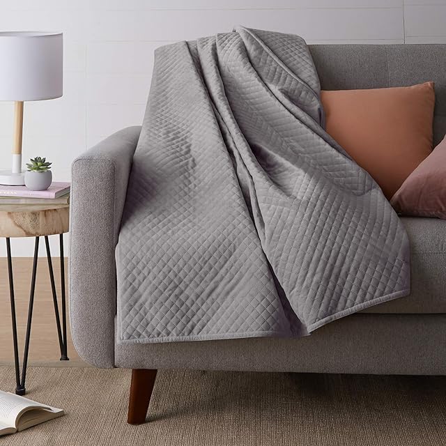 Amazon Basics Quilted Minky Weighted Blanket Cover - 120 x 180 cm (Twin), Dark Grey
