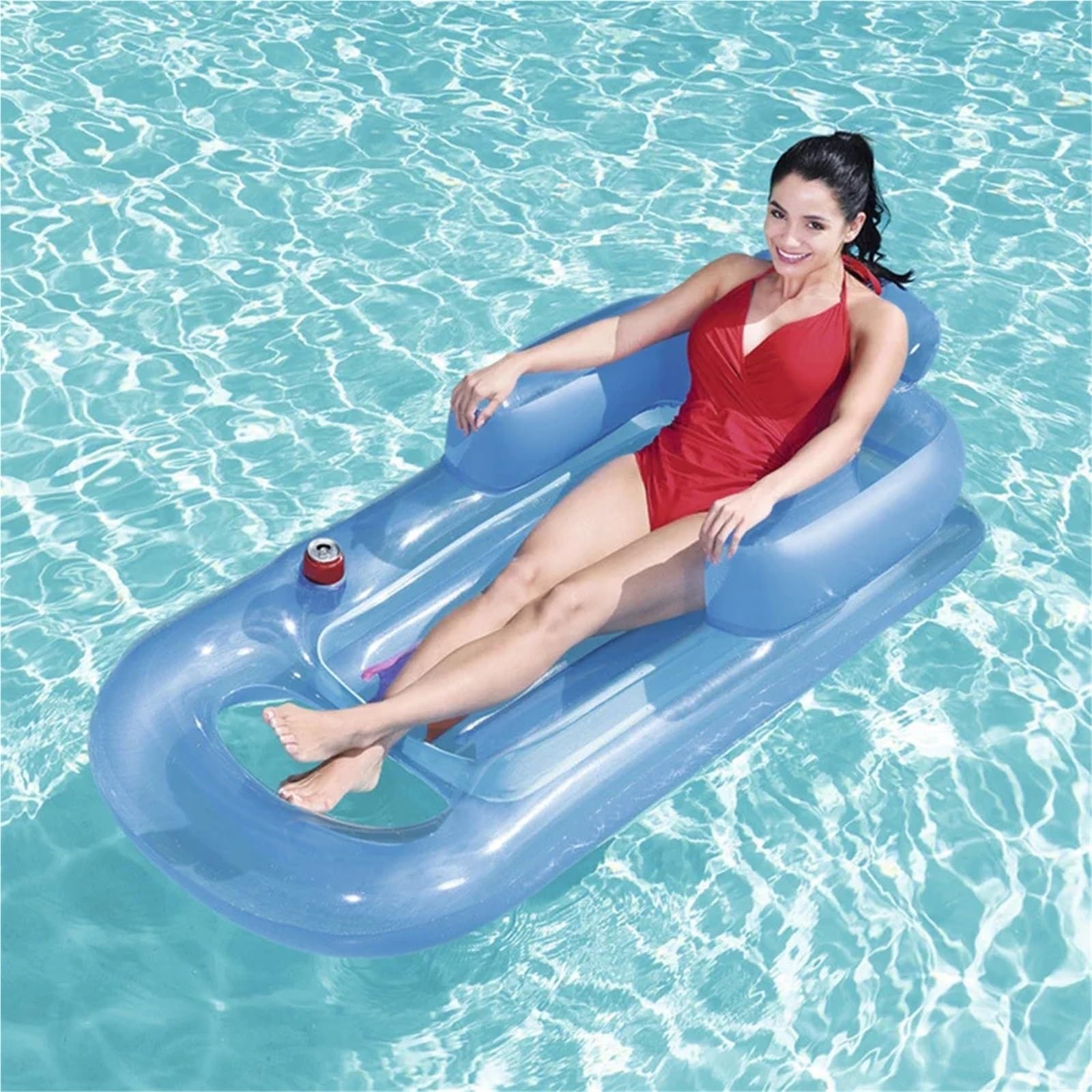 Hamac flottant avec main courante pour l'été, avec trou de tasse et dossier réutilisable pour piscine