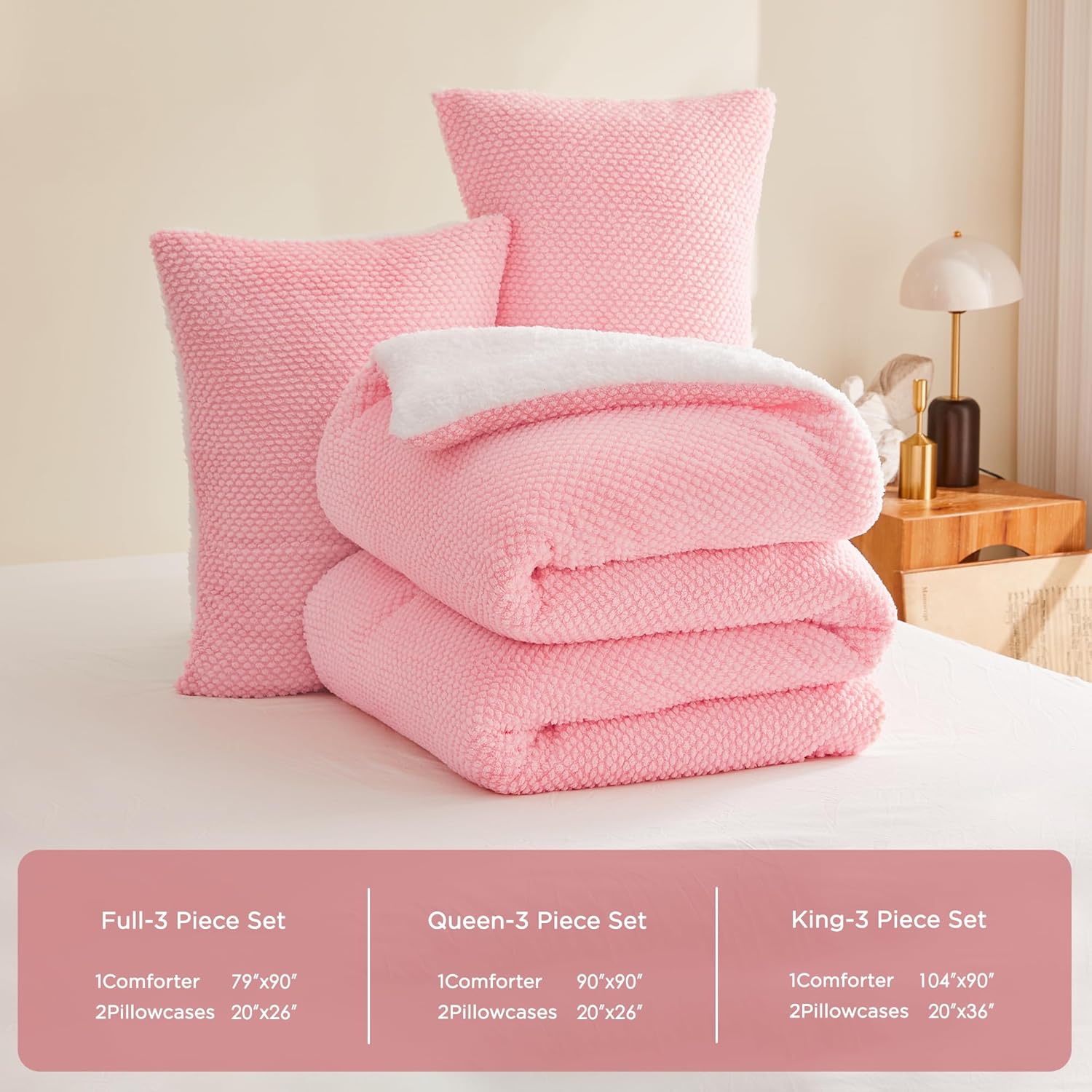 Andency Pink King Comforter Set (104"x90"), Reversible Soft Fluffy Thick Fleece Bedding Set, Faux Fur Sherpa 3-Piece Bed Comforter Sets with 2 Pillowcases for Girls - Image 7