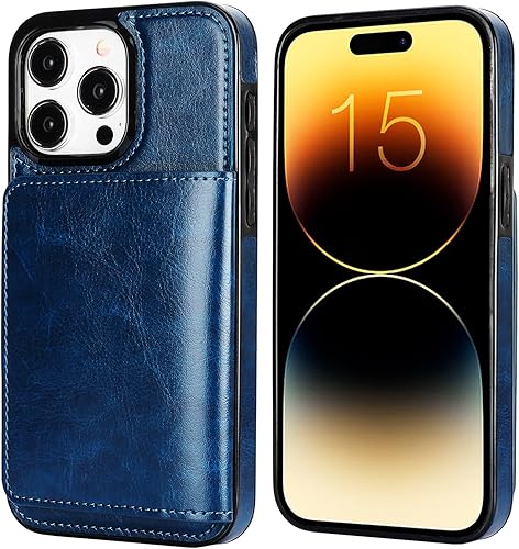 Miniatura 3 de KIHUWEY Funda tipo cartera compatible con iPhone 15 Pro Max, soporte para tarjetas de crédito, de cuero de primera calidad, cierre magnético oculto,