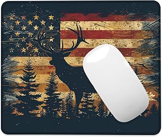 American Flag Wildlife Mouse Pad Square Mouse Mat Non-Slip Rubber Base Mousepad with Stitched Edge, Portable MousePads for Desk Computers Laptop Office, 9.5x8 Inches