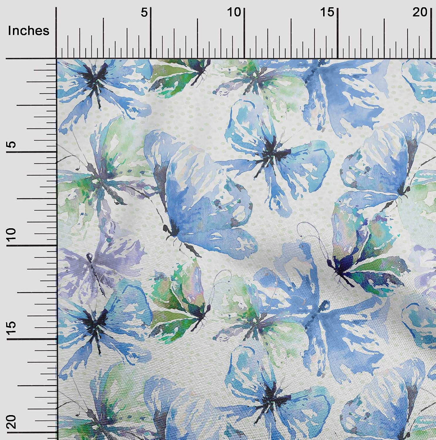 oneOone Cotton Cambric Medium Blue Fabric Wreath Personalized Name Sewing Fabric By The Yard Printed DIY Clothing Sewing Supplies 42 Inch Wide