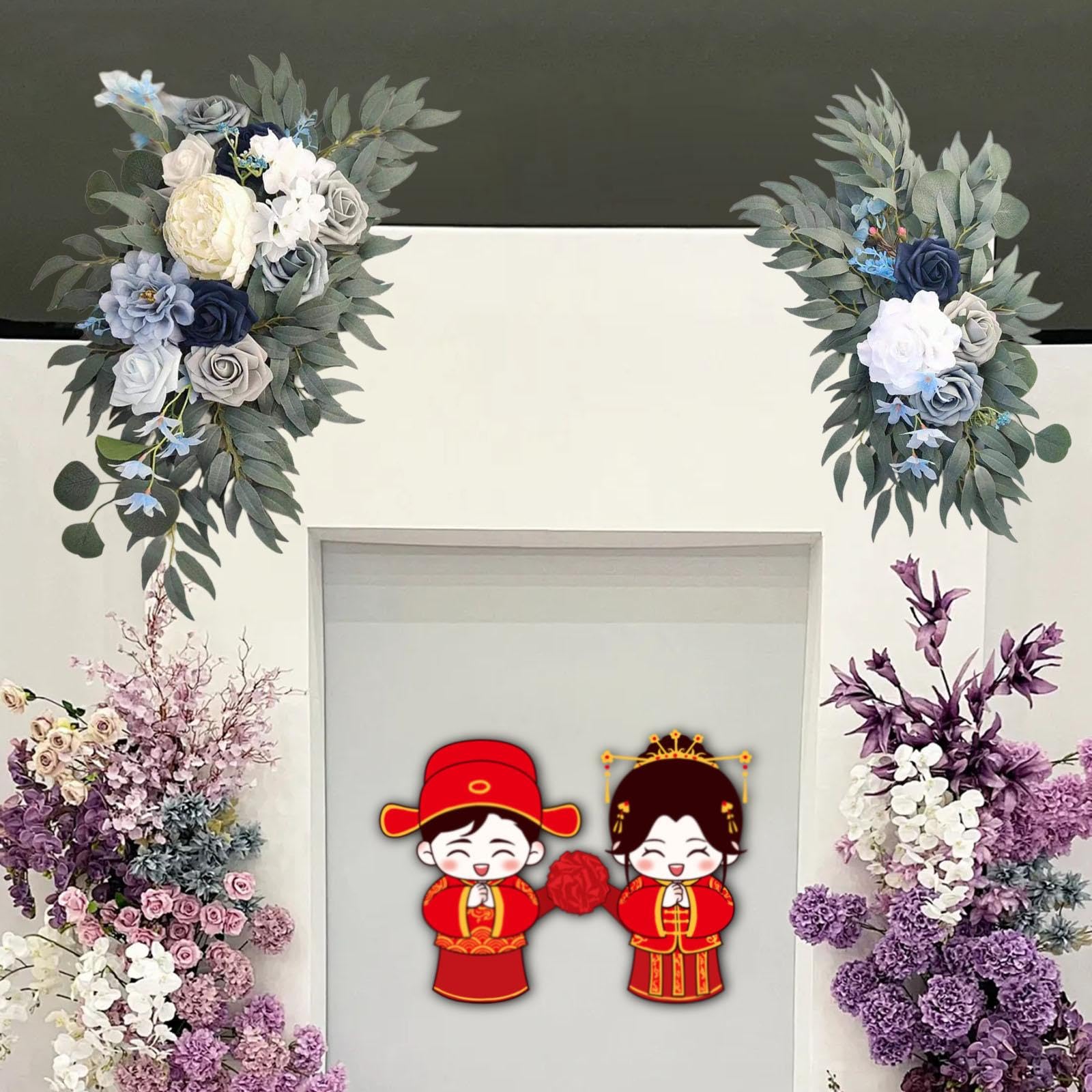 Fenteer Hochzeitsbogen-Blumen-Set für die Haustür, Blumengirlande, Hochzeitsdeko, Wandarrangement, Frühling, künstliche Blumengirlande für den Schreibtisch, Blau