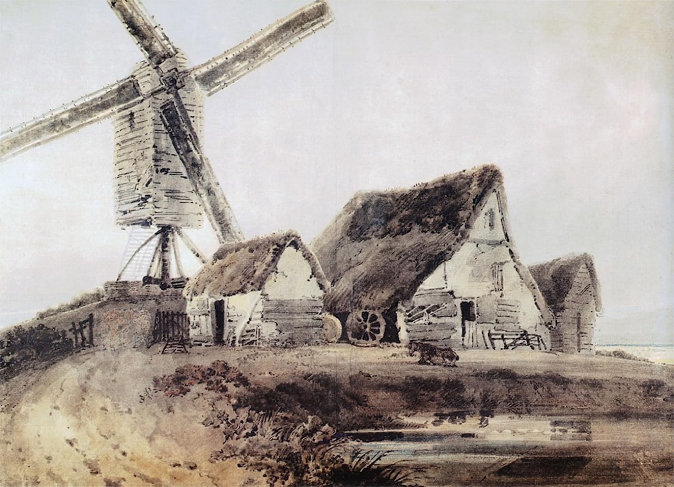 SERENDIPITP Retro Picture Poster Wall Art Pictures Painting Mill in Essex by Thomas Girtin Wall Art Canvas Print for Wall Decor 60x90cm