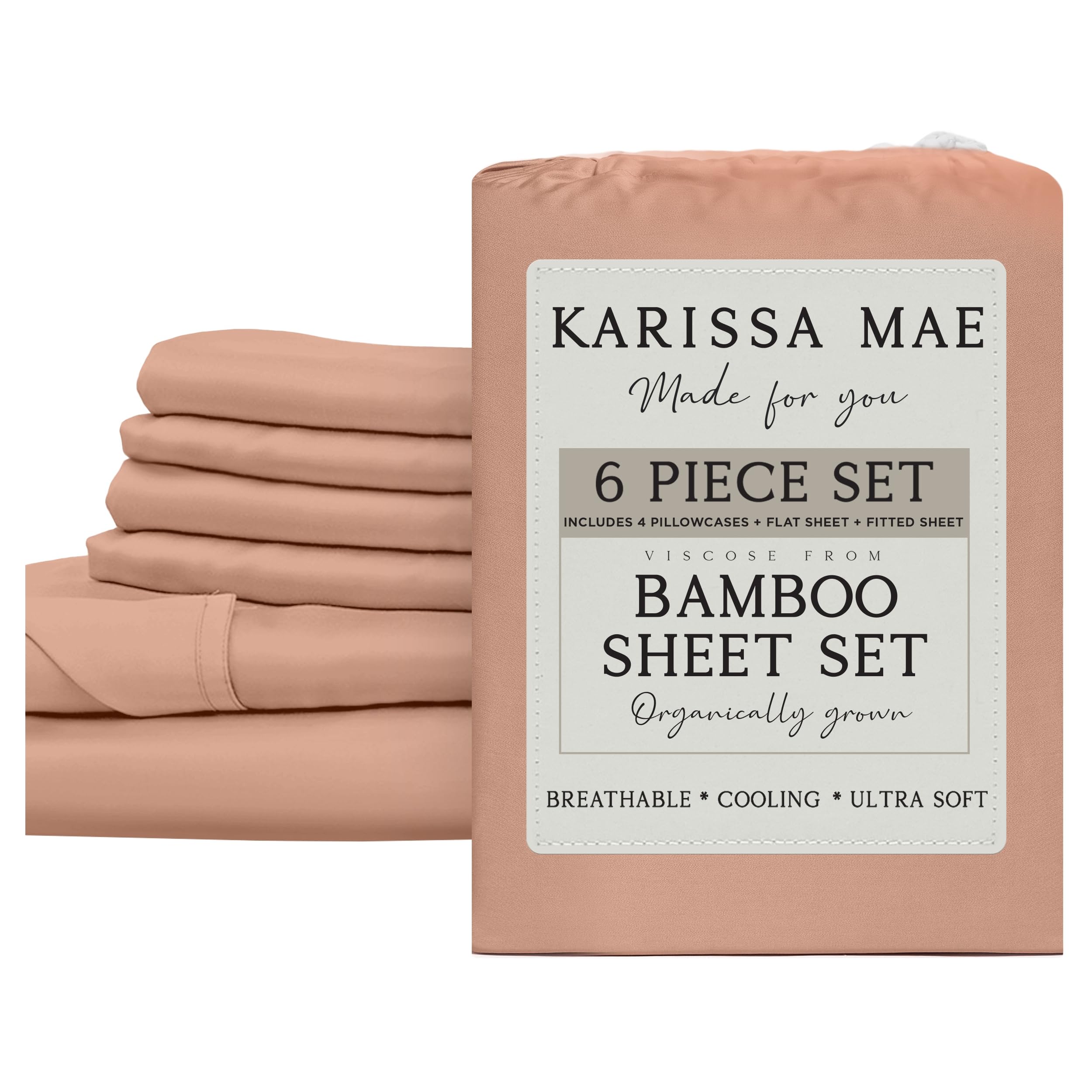 KARISSA MAE 6 Piece Luxury Bamboo Viscose Queen Sheet Set, 4 Pillowcases