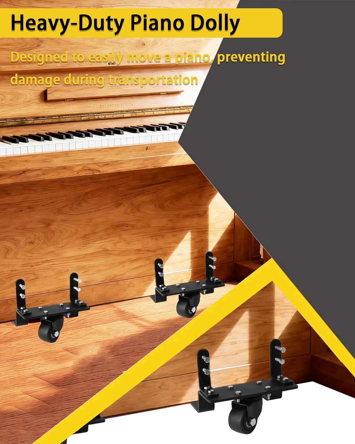 heavy-duty piano dolly for moving, piano dollies come with 360° swivel casters, piano moving dolly is suitable for transporting pianos in homes, schools, concert halls, and public squares-2pcs